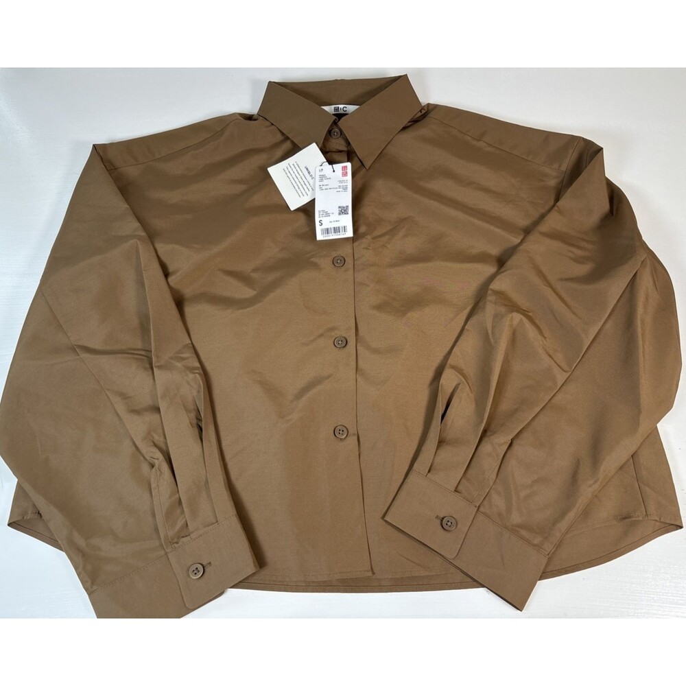 UNIQLO Cropped Shirt Long Sleeve Brown 2025 Size Small
